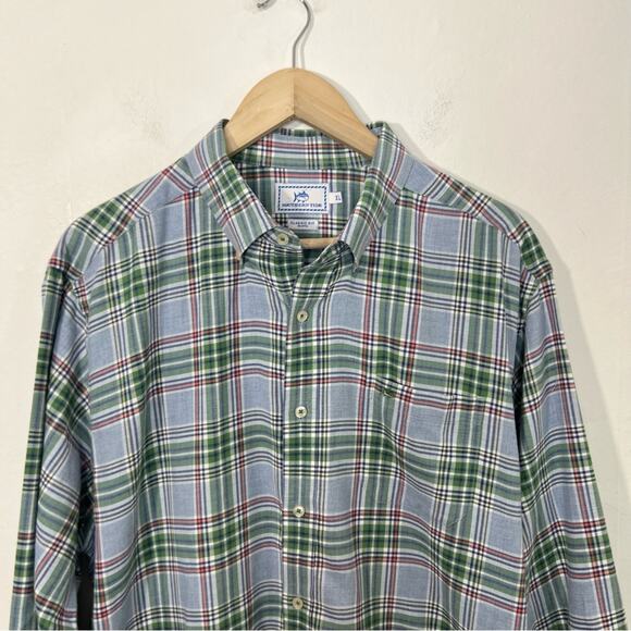 Southern Tide Green Blue Pastel Plaid Classic Fit Cotton Button Down Shirt XL - Picture 3 of 11